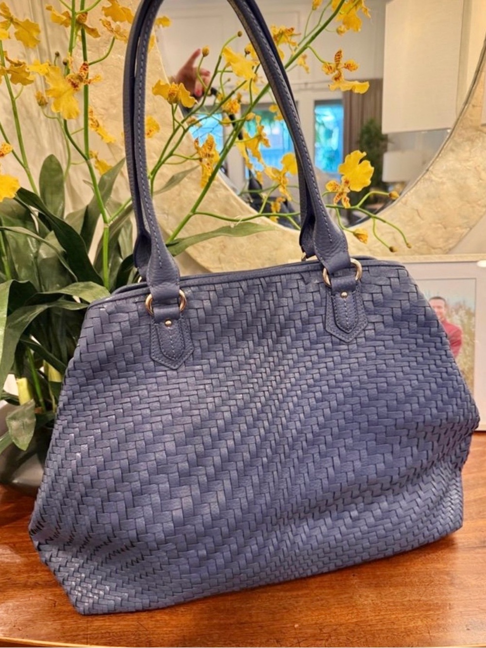 Cole Haan Blue Lina Li Woven Leather Extra Large Shoulder Bag-Rare-Like New